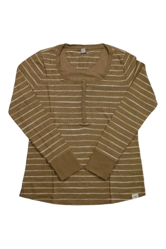 trendy women's shirts -L.L.Bean Women's Unshrinkable Mini Waffle Henley Stripe LS Top