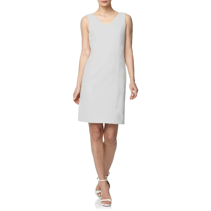 silk dresses for women -asymmetrical tops for women -Anne Klein Womens Ridge Crest Textured Sheath Dress, White, 2