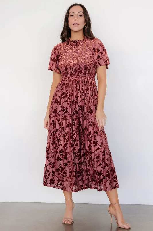 trendy midi dresses for women -elegant women's tops -Callen Smocked Velvet Dress | Dusty Clove