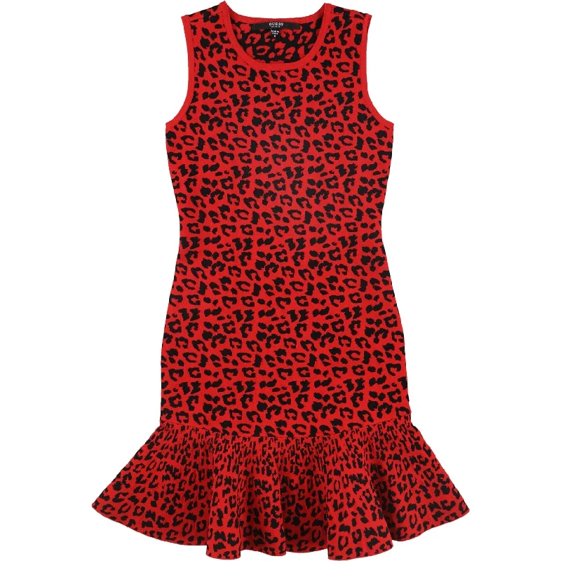 casual empire waist dresses for women -sexy tops for women -GUESS Womens Animal Print Sweater Dress, Red, Small