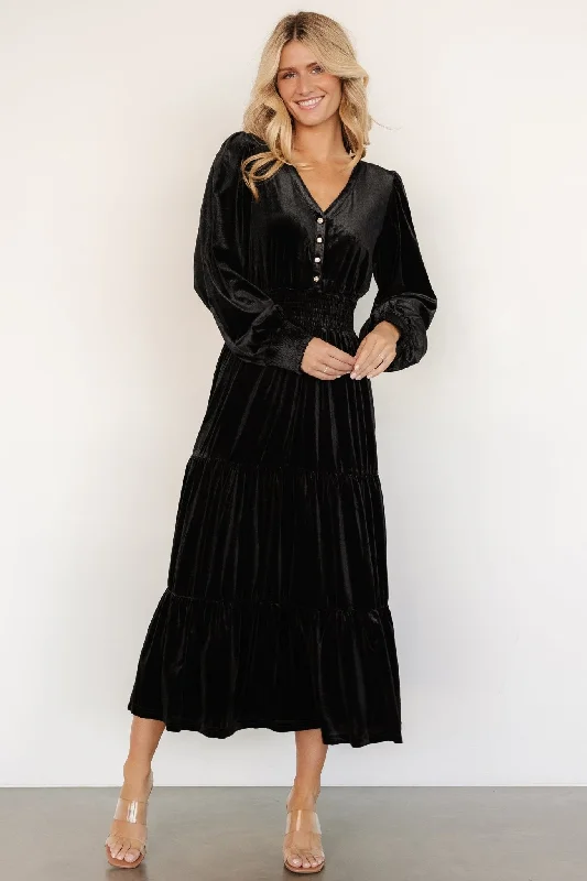 off-shoulder dresses for women -warm tops for women -Harley Velvet Dress | Black