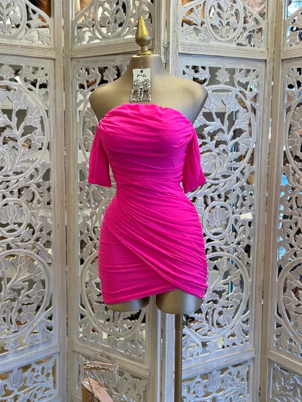 casual knit dresses for women -chiffon blouses for women -Hot Pink Draped Mini Dress