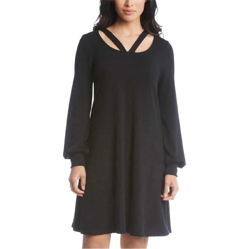 A-line dresses for women -short sleeve tops for women -Karen Kane Womens Cut-Out Sweater Dress, Black, X-Small