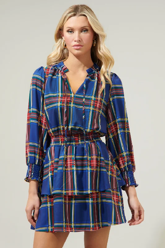 women's t-shirt dresses -soft fabric tops for women -Lakeview Plaid Clifton Double Ruffle Dress