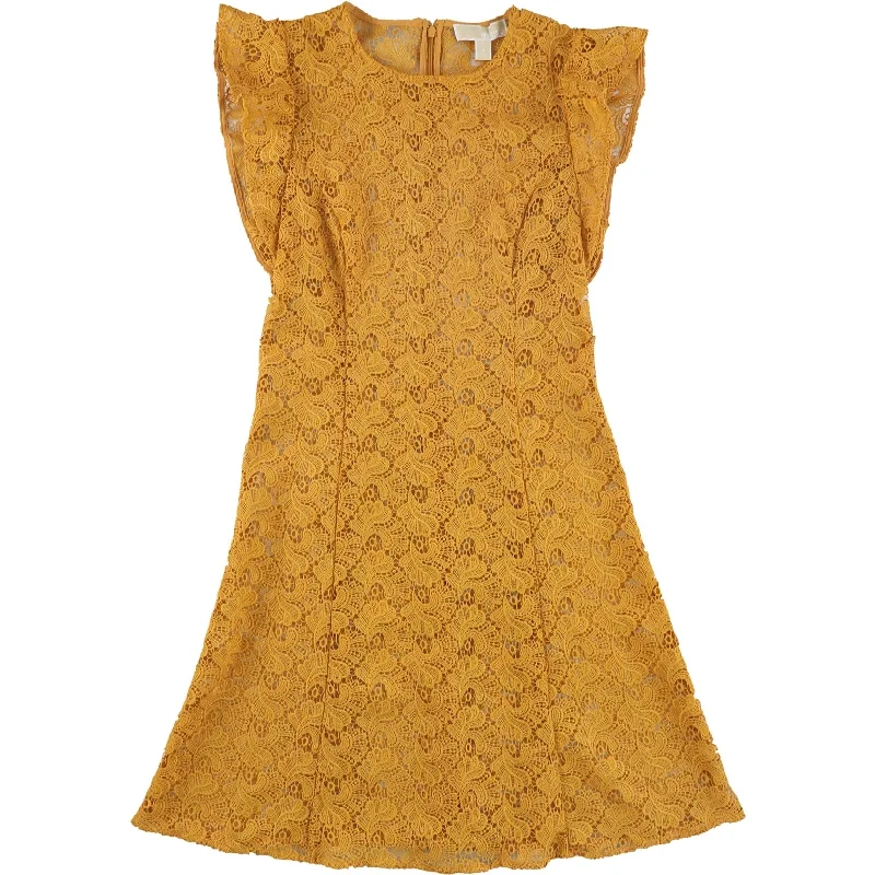 elegant silk dresses for women -fashionable work tops for women -Michael Kors Womens Lace Sheath Dress, Yellow, 8