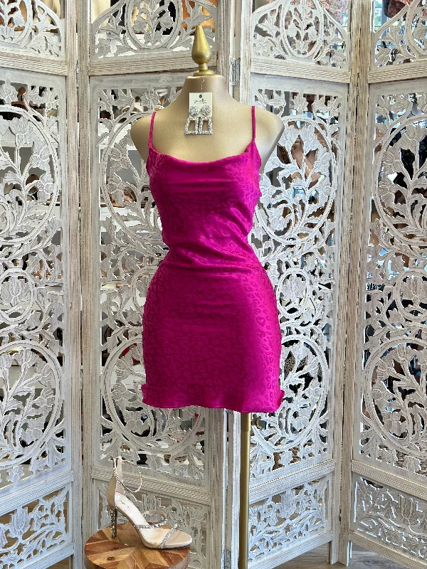 women's wrap dresses -stylish tops for ladies -Pink Suede Print Cowl Mini Dress