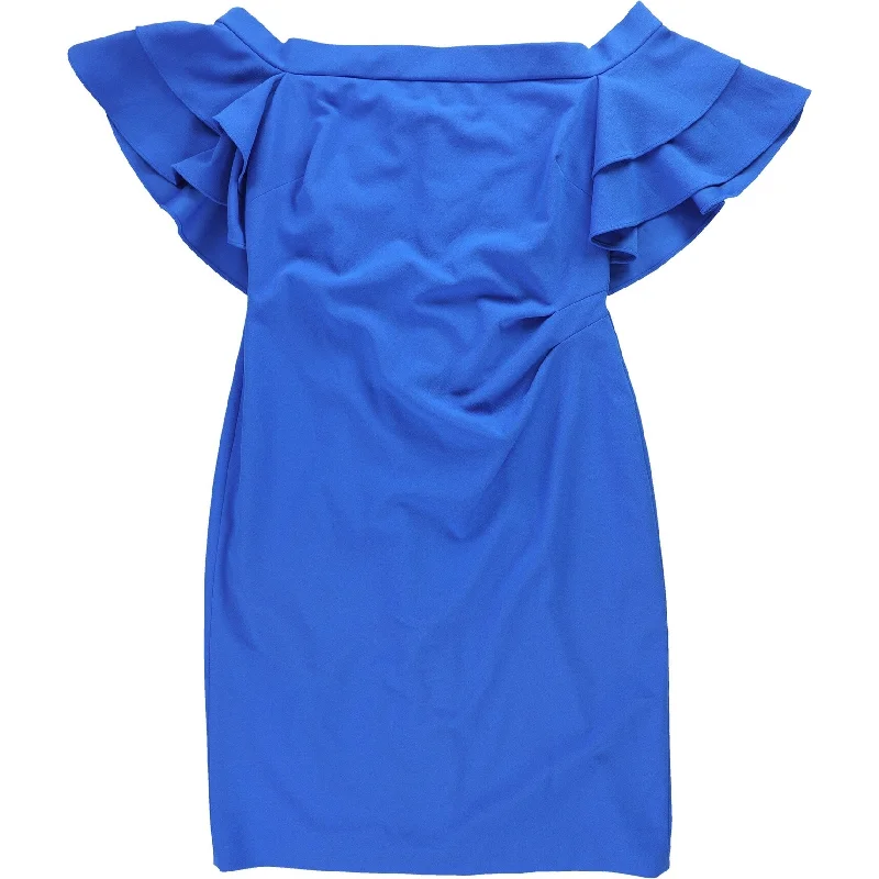 shift-style dresses for women -women's mesh tops -Ralph Lauren Womens Ruffle Cocktail Off-Shoulder Dress, Blue, 12