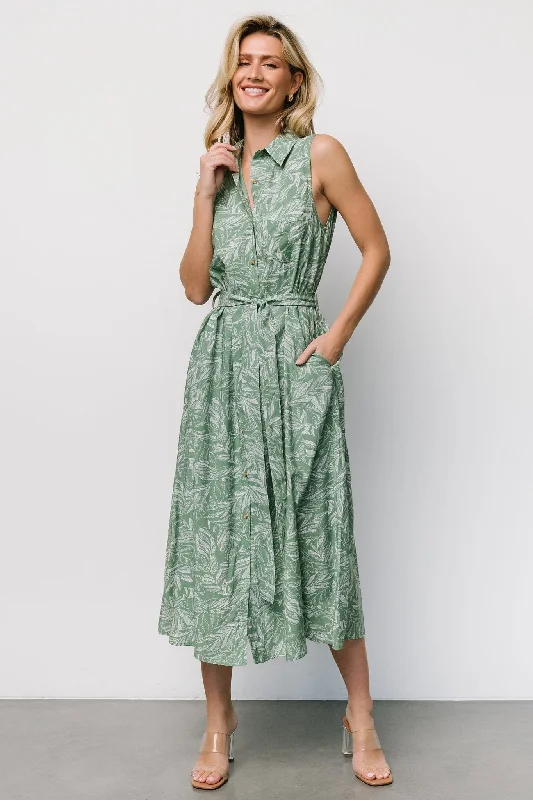 formal dresses for women -oversized t-shirts for women -Scottie Button Tank Dress | Green Print