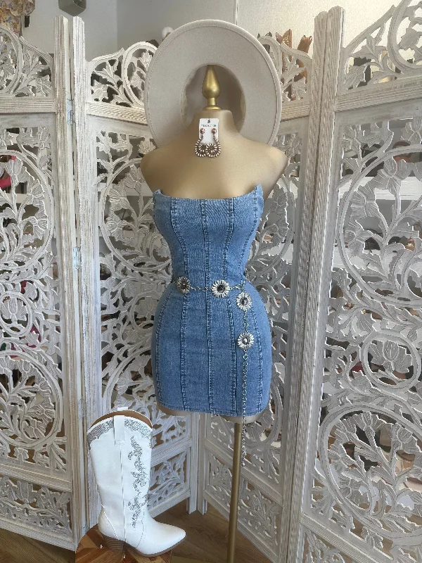 high-waist dresses for women -spring fashion tops for women -Denim Mini Corset Dress