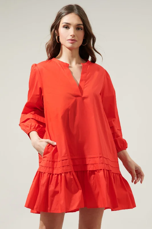 women's casual dresses -women's long sleeve blouse -Velma Ruffle Shift Dress